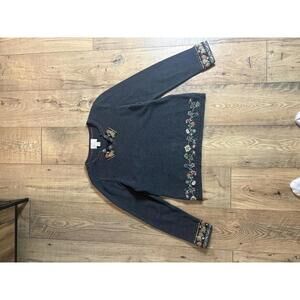 Christopher Banks Embroidered Floral Sweater - Medium Women's